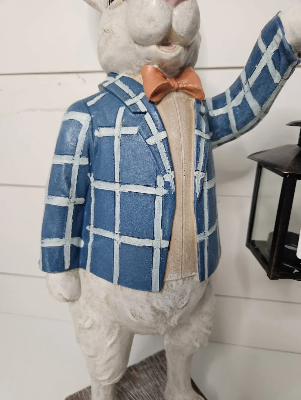 NWT White Bunny Rabbit w Blue Jacket & Lantern Decor